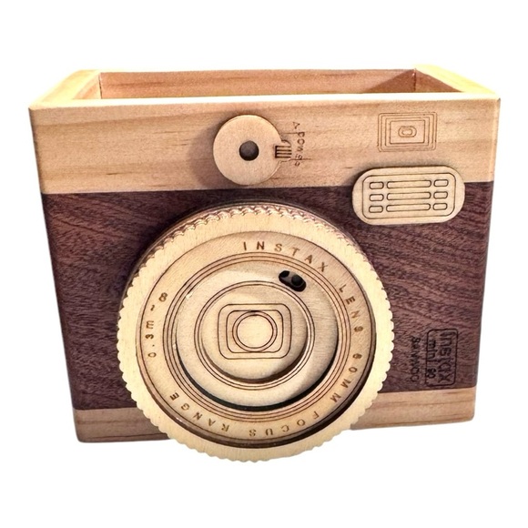 Wood Instax Mini 90 Camera Pen Holder Cup, brown, office, WFH, organizer gift - Picture 1 of 9